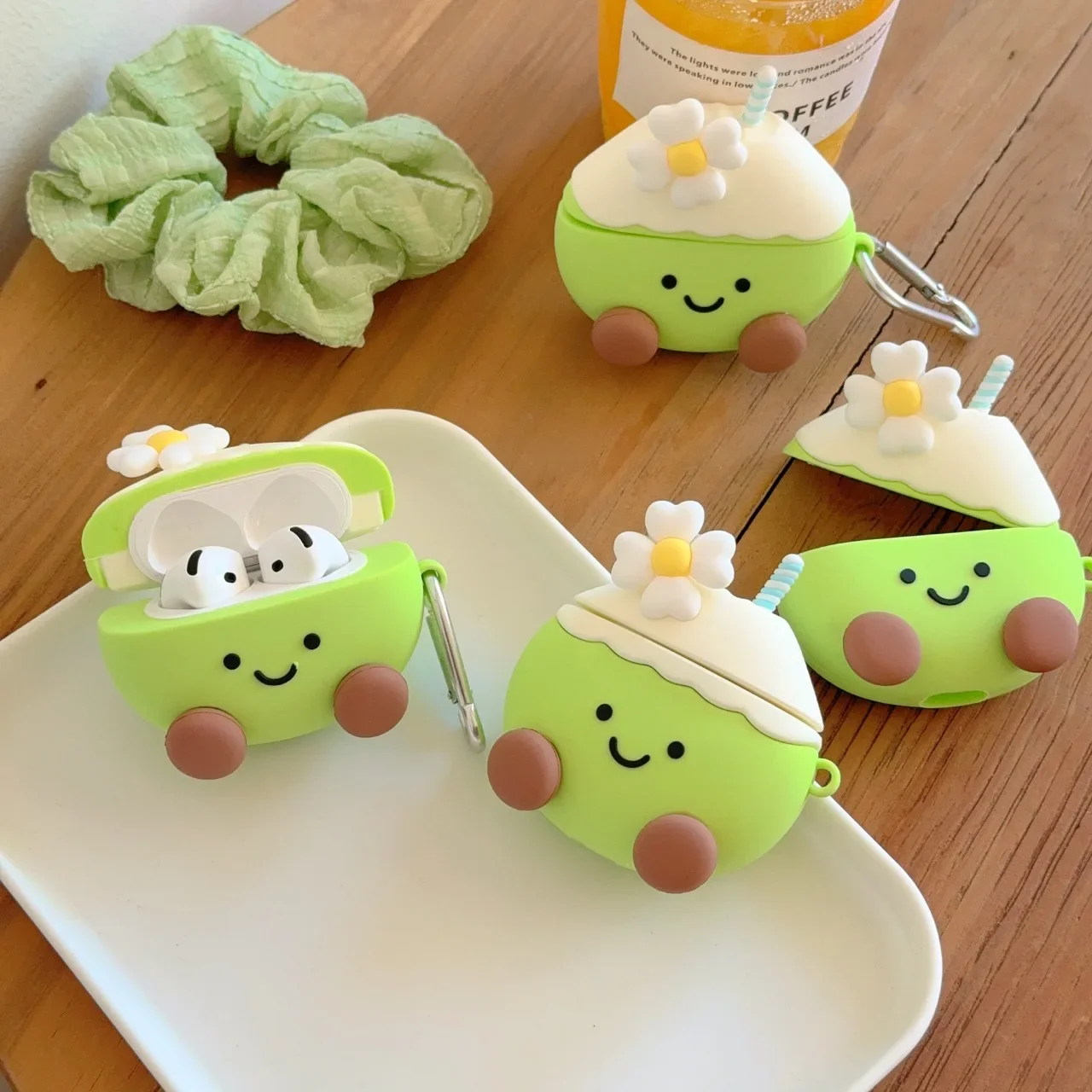 For Airpods1 Airpods2 Airpods3 Airpods4 Airpods Pro 2 Case Cute Cartoon Summer Coconut Green Flower Soft Silicone Earphone Cover