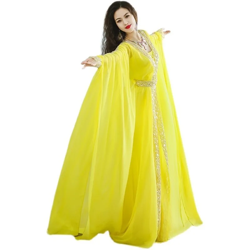 أزياء الرقص الشرقي المخصصة فستان أداء Khaleegy الخصر حتى نمط الشعر سوينغ فستان الأداء رداء وردي أصفر أبيض #6