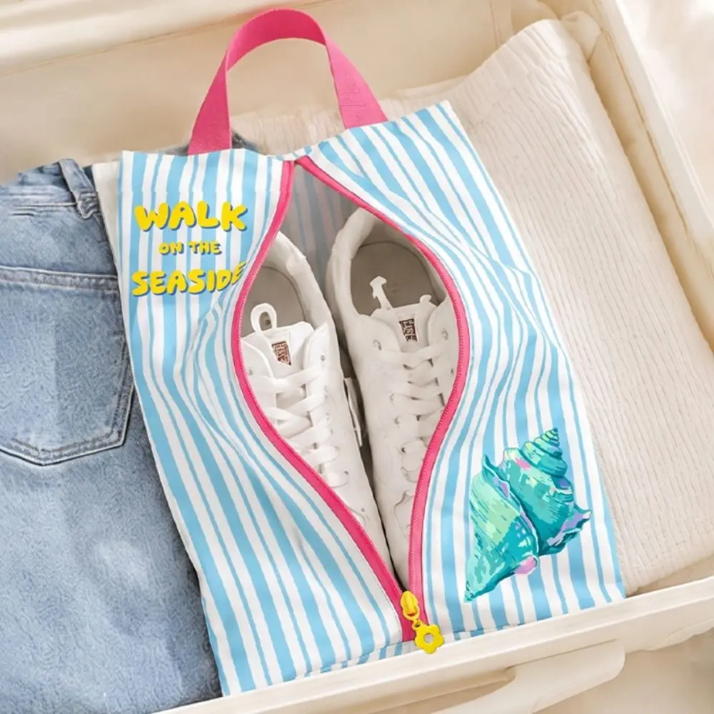 Breathable Shoes Storage Bag Carrying Handle Zipper Closure Travel Shoe Bag Lightweight Striped Pattern Shoes Organizer