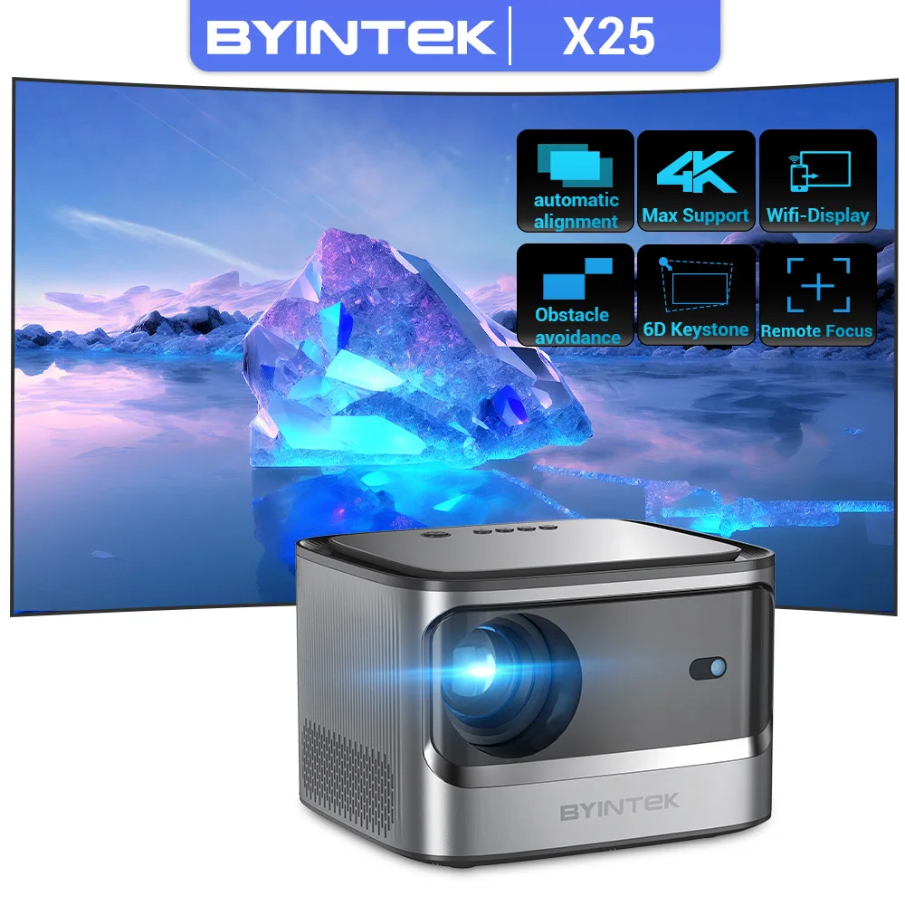 BYINTEK X25 Full HD Projector 1080P 4K Video 900Ansi  Auto Focus  WiFi Smart Android 9.0 LCD LED Video Home Theater Projectors