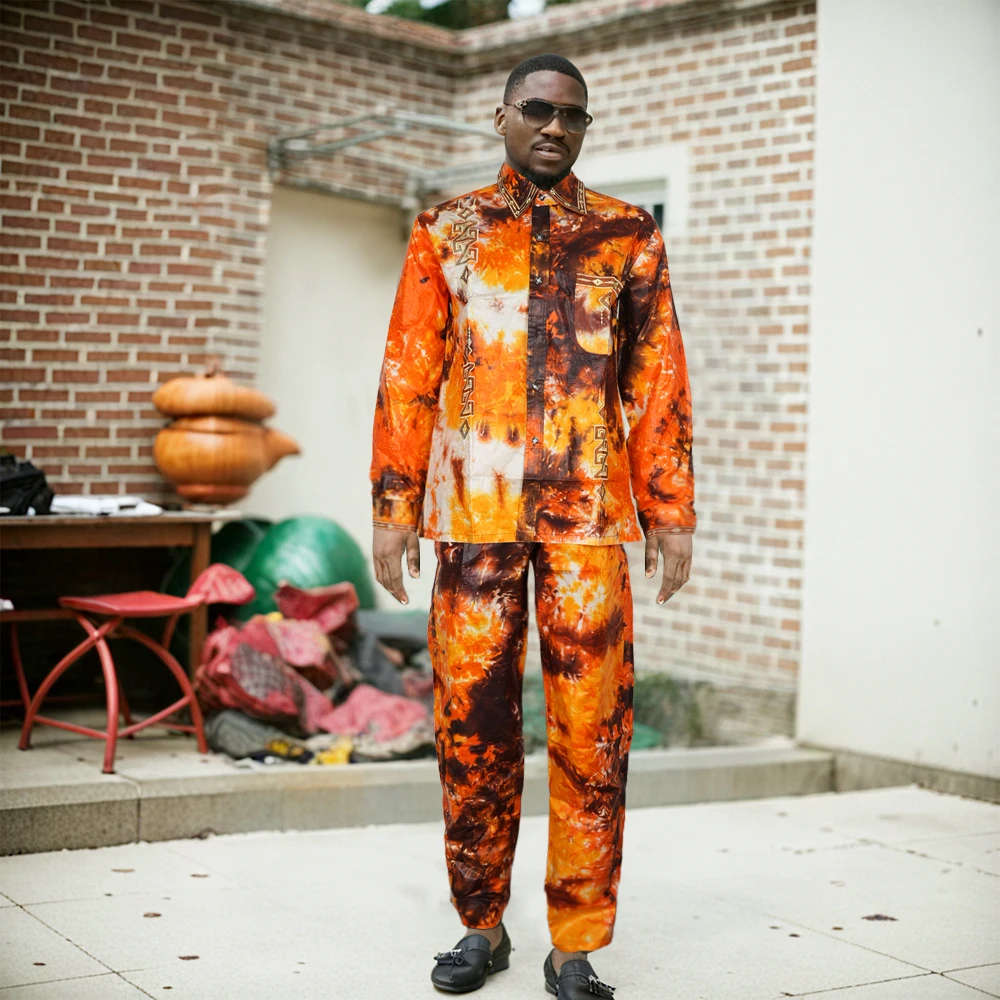 MD Abbigliamento da uomo africano Tradizionale Ankara Africano Dashiki Camicia da uomo Pantaloni Set Ricamo Stampa di moda Bazin Riche Originale