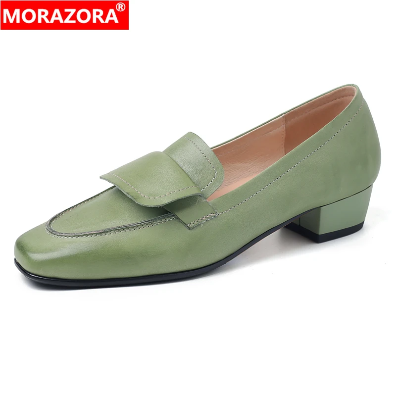 

MORAZORA 2026 Новые женские туфли-лодочки из натуральной кожи на низком каблуке, ручной работы, для офиса и торжественных случаев