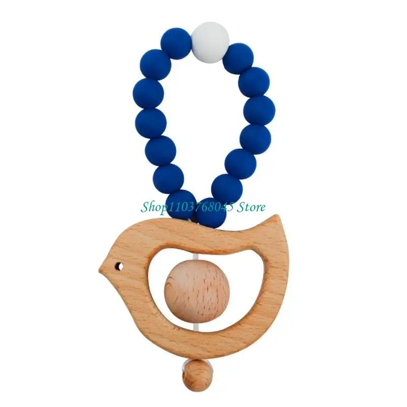 R53F 1pc Baby Teether Silicone Bracelet BPA Birds Animal Pendant Ring Teething view 4