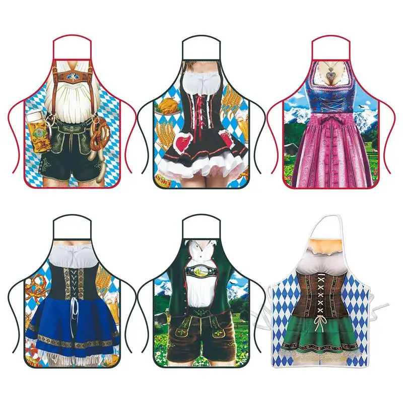 German Aprons For Oktoberfest 3D Funny Couple Cooking Oktoberfest Apron BBQ Baking Chef Kitchen Gift With Adjustable Tying Ropes