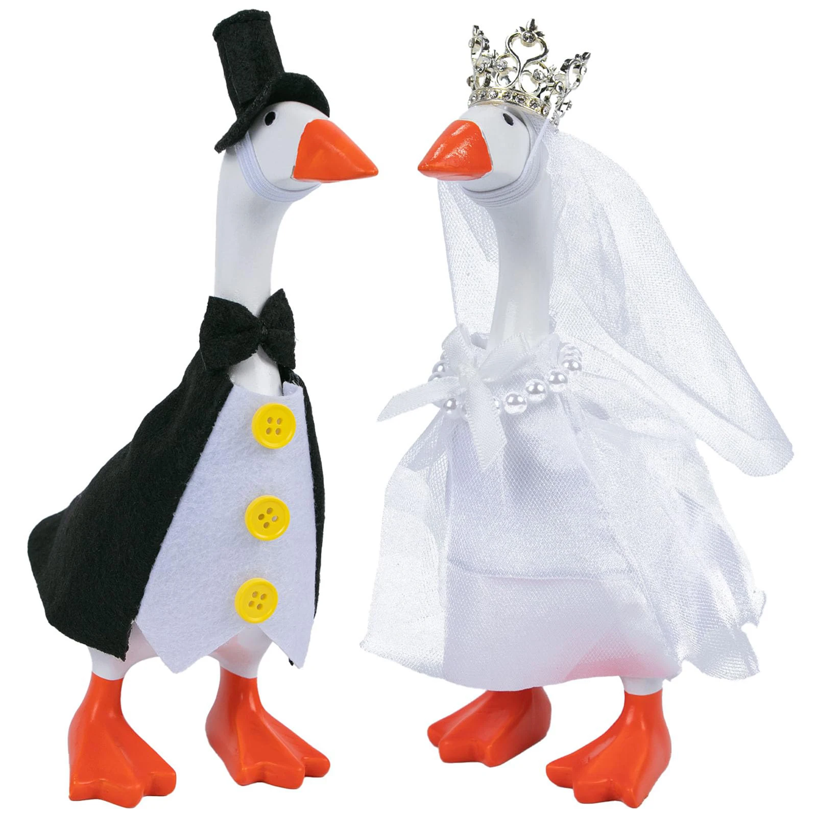 Desk Goose Outfits Wedding Mini Goose Clothes Desktop Goose Costume Bridal Groom Clothes with Veil Crown Bow Tie Tuxedo