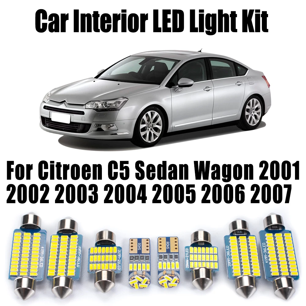 15Pcs Canbus LED Lighting Interior Map Dome Trunk Light Car Reading Bulbs Kit For Citroen C5 Sedan Wagon 2001- 2005 2006 2007
