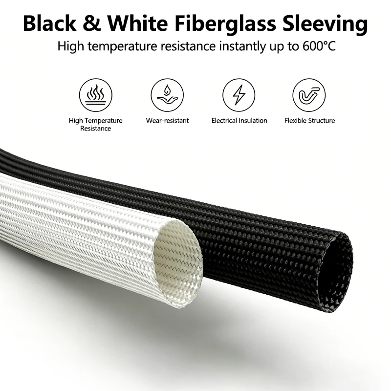 ID 1-30mm Glasfaser-Geflechtschlauch 600°C Flammschutz Hochtemperatur-Wärmeisolierrohr Auto-Motor-Kabelbaum-Schutz – Detail 4