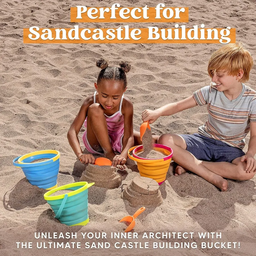 Packs Cubo plegable con palas y bolsa de malla, cubos plegables multiusos para playa, equipo de camping, fiesta en la playa, peces