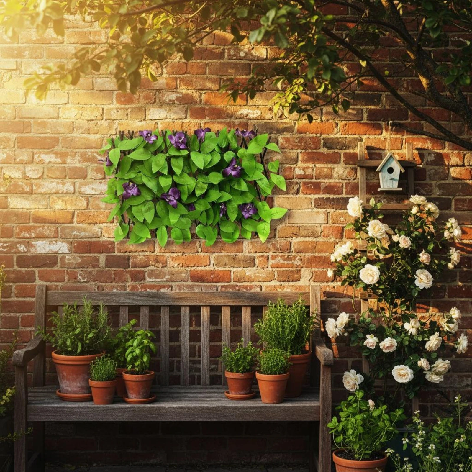 Fake Climbing Foliage Fence Realistic Look Artificial Hedge Panel Faux Hedge Wall Panel Easy to Install Foliage Privacy Screen