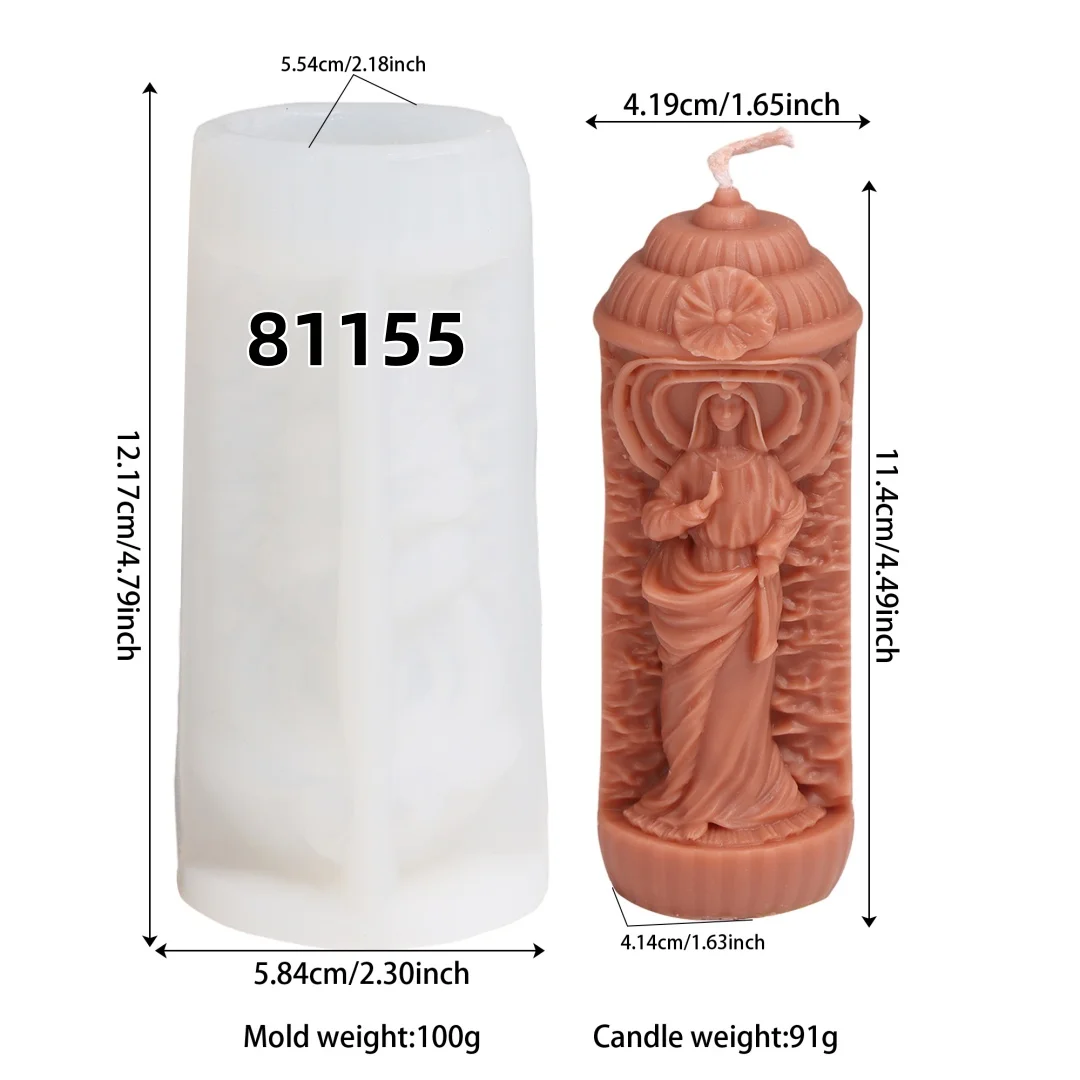3D Religious Figure Silicone Candle Mould Vintage Column Angel Virgin Mary Statue Soy Wax Beeswax Casting Mold Renaissance Theme - view 6