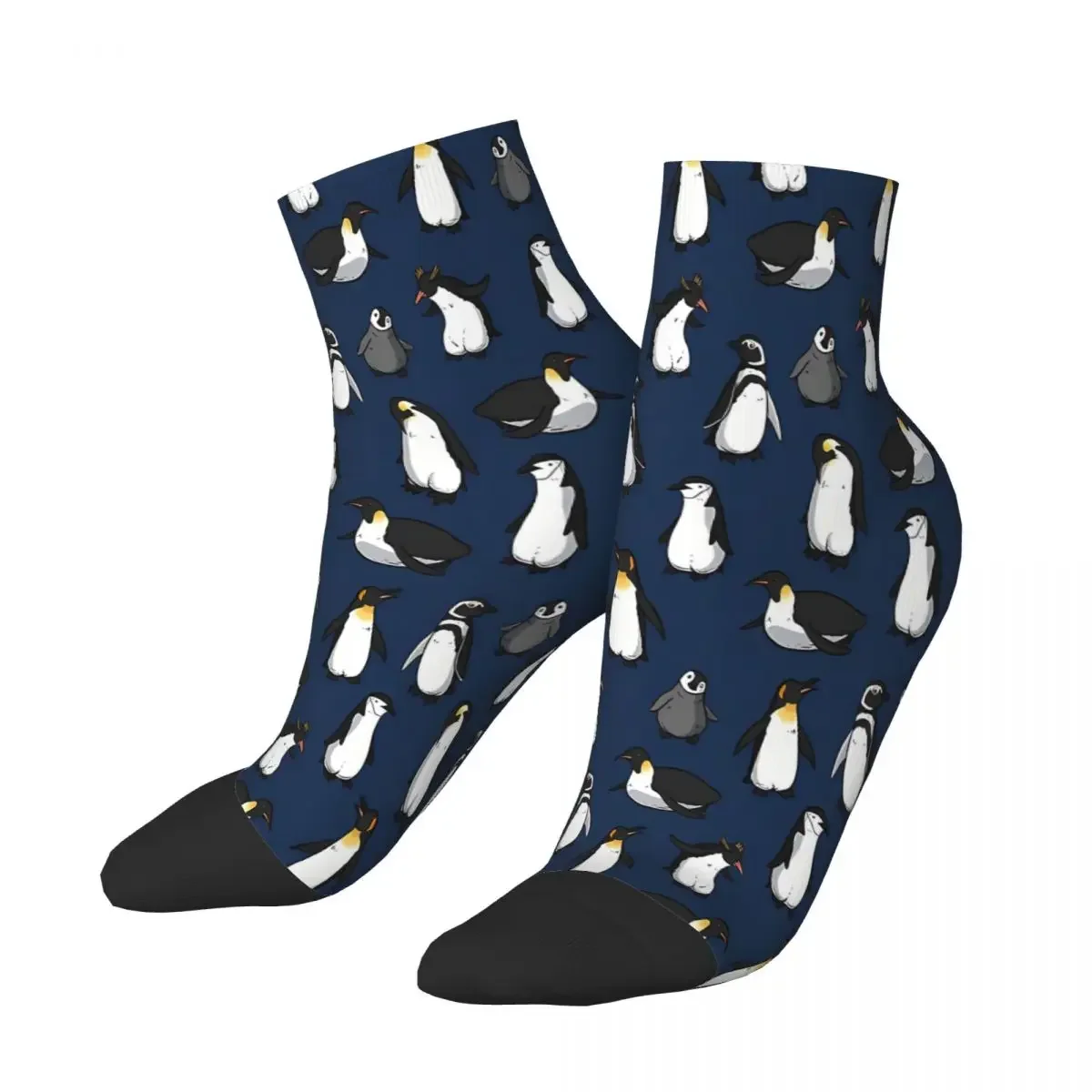 Cute Penguin Pattern Dark Blue Variant Ankle Socks Male Mens Women Summer Stockings Polyester