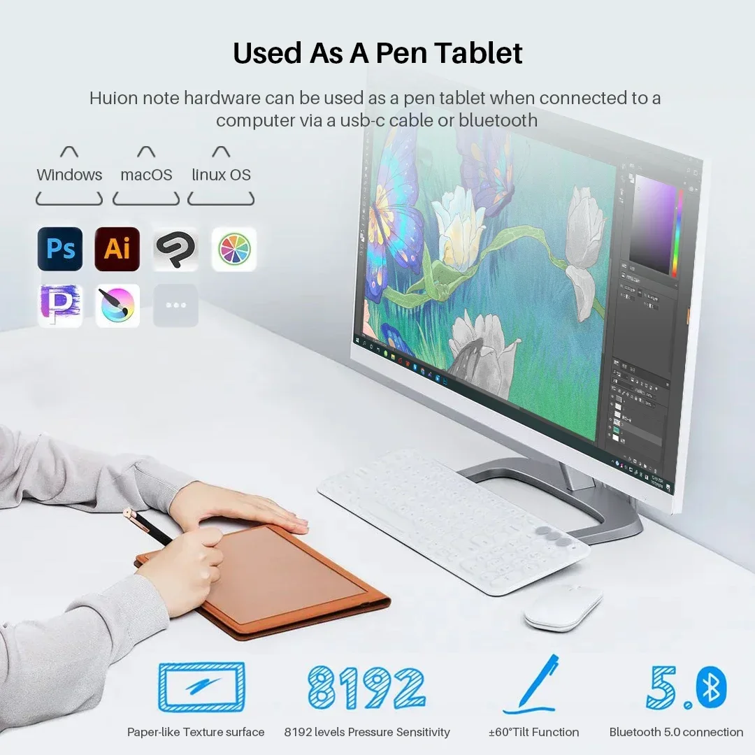 Huion Note X10 Dual Purpose Portable Digital Drawing Handwriting Reusable Smart Notebook with Pen Support Wireless Connection