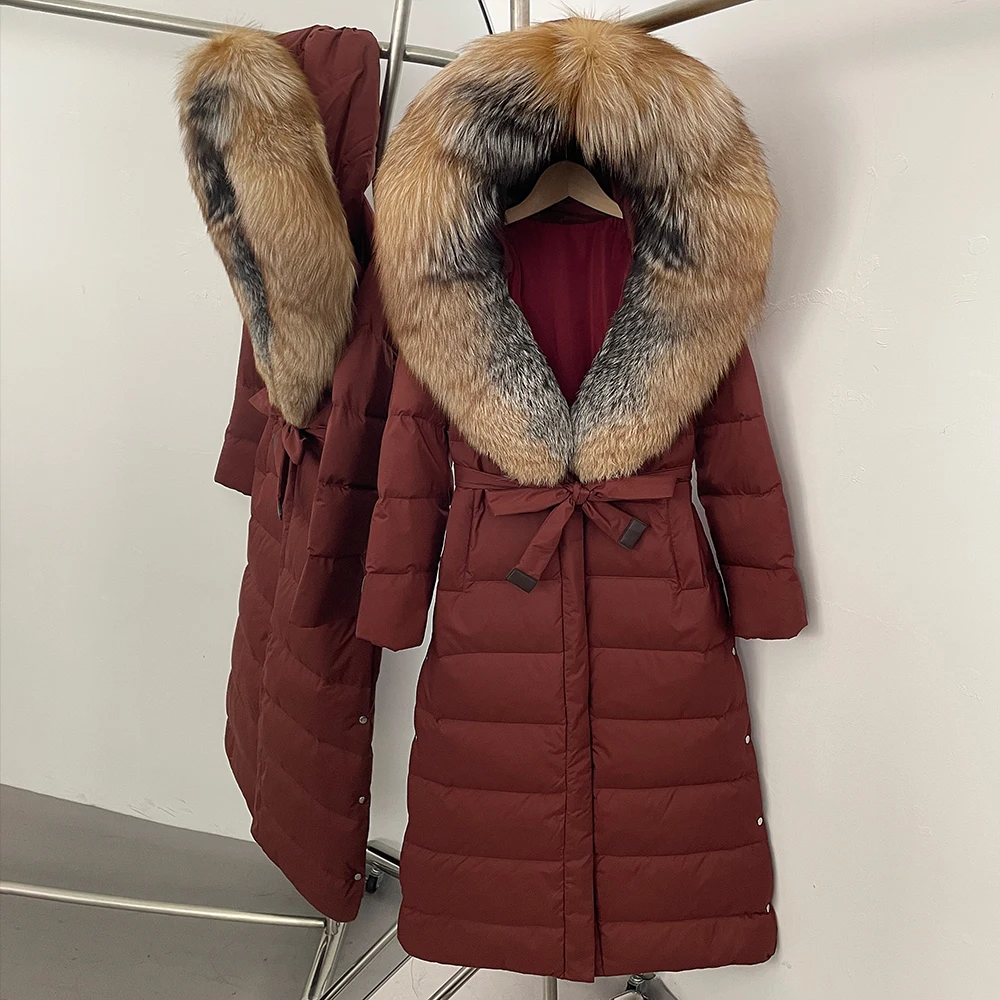OFTBUY Vera Giacca di Pelliccia Delle Donne Nuovo Lungo Piumino 2025 Inverno Caldo Piumino D'anatra Bianca Femminile Cappotto di Pelliccia di Volpe Naturale Parka