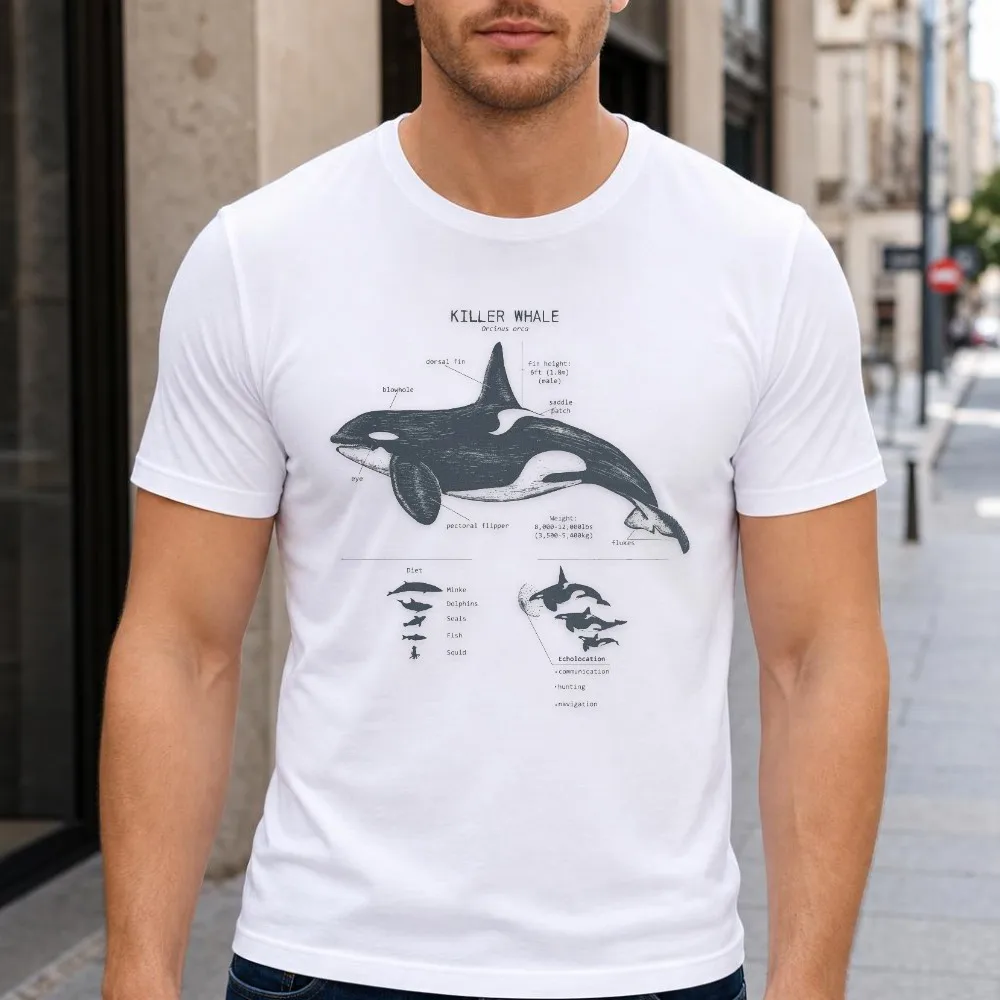 Vintage Graphic Tee Men Killer Whale Orca Science Chart Ocean Animal O Neck Short Sleeve Holiday Wear Tops