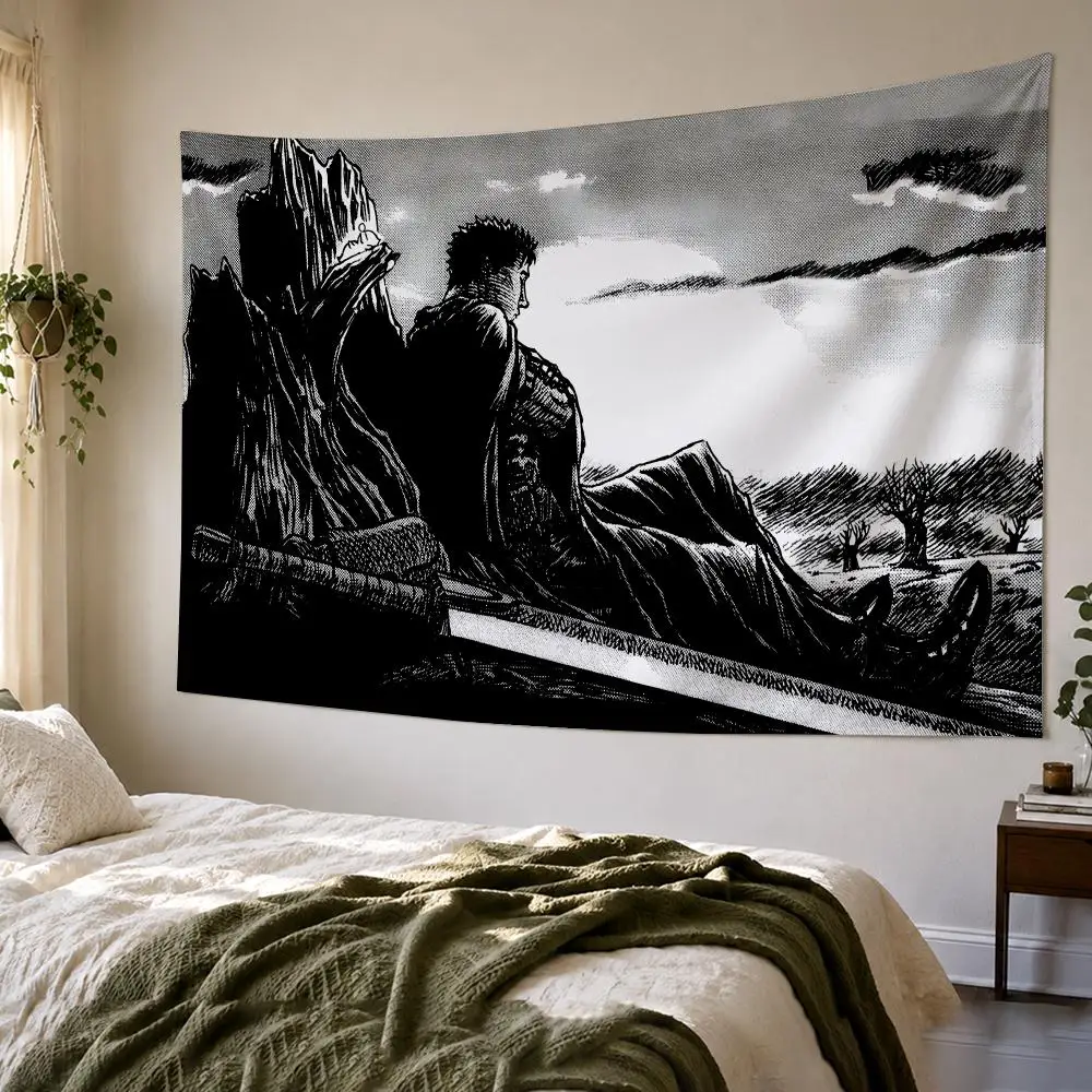 Cool Anime Black B-Berserk Logo Tapestry Bedroom Living Room Bar Party House Home Dorm Interior Wall Decor Background Banner
