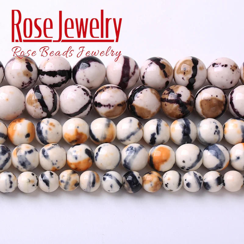 Natural Black White Spot Rain Flower Stone Beads For Jewelry Making Round Loose Beads Diy Bracelets Necklaces 4/6/8/10/12mm 15