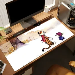 Calvin en H-Hobbes Leuk voor pc Grote muismatten Bureau-gamingmuismat Gestikte randen Antislip rubberen basis Verlengde muismatten