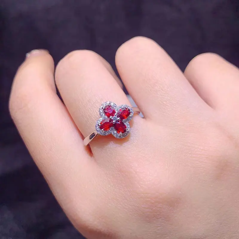 Sterling Silver Gemstones Ring 3mm*4mm Natural Red Sapphire Ring with Certificate Genuine 925 Silver RedSapphire Jewelry