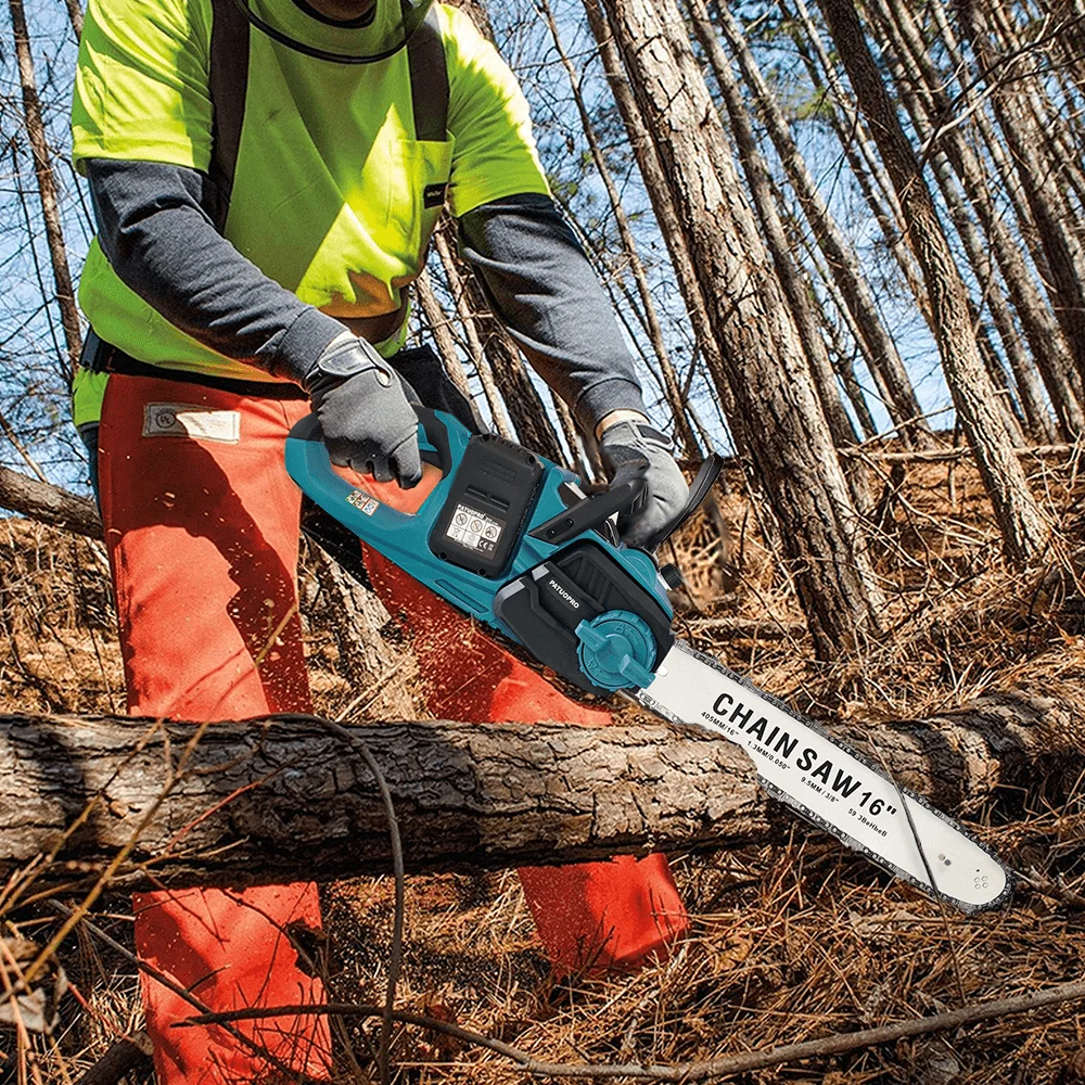 PATUOPRO 16 Inch Brushless Electric Chainsaw Cordless Woodworking Power Tools Orchard Branch Handheld Cutter For Makita Battery