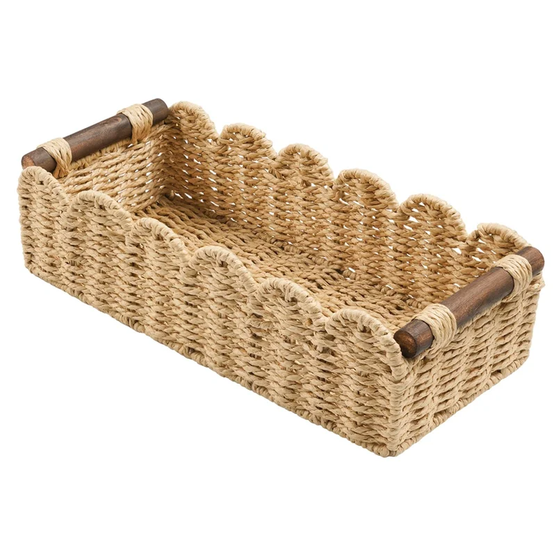 BHTS-Cesta de almacenamiento de papel higiénico de mimbre, organizador de baño, bonita cesta decorativa para guardería, cocina, dormitorio