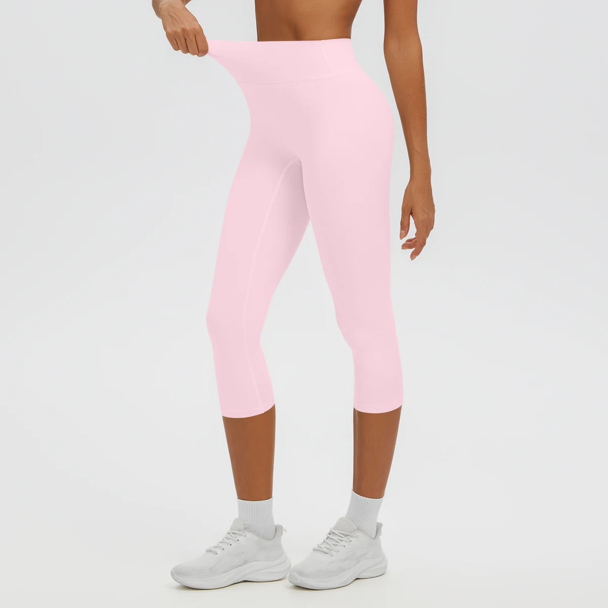 Damen-Yoga-Hosen in mittlerer Länge, einfarbig, mit hoher Dehnbarkeit, Damen-Leggings, Capri-Hosen, für Sommer, Sport, Fitnessstudio, Outdoor-Aktivitäten, Laufen, Damen-Hosen. – Detail 20