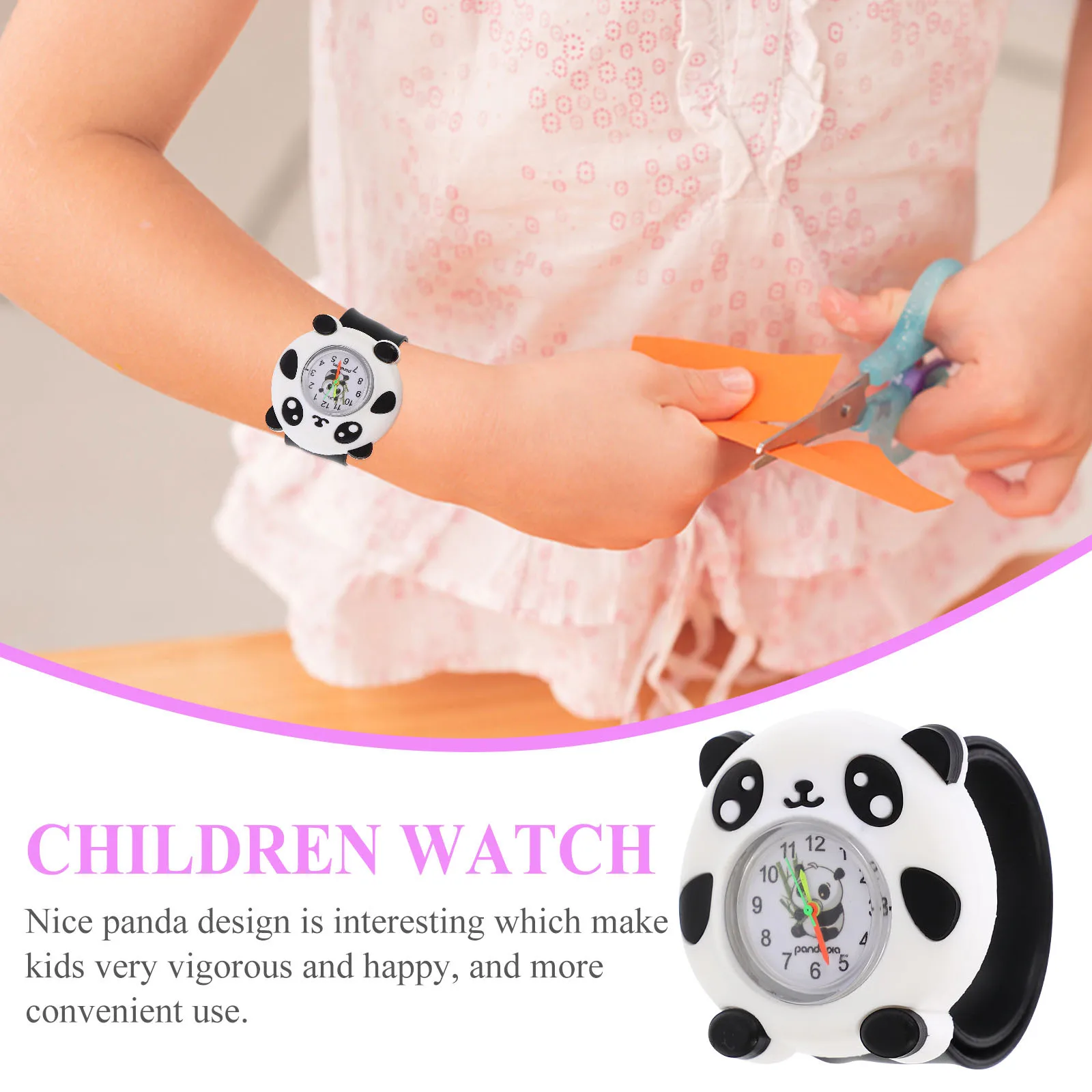 

2Pcs Silicone Watch for Children Cute Panda Appearance Lightweight Comfortable Kids Watch for Daily Wear Learning Tool