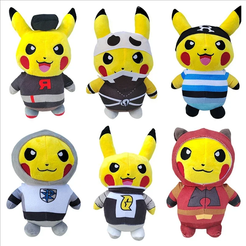 

20cm Pikachu Plush Toys Pokemon Mischief Dress Up The Villain Anime Pokémon Kawaii Soft Pillow Stuffed Doll Gift for Children