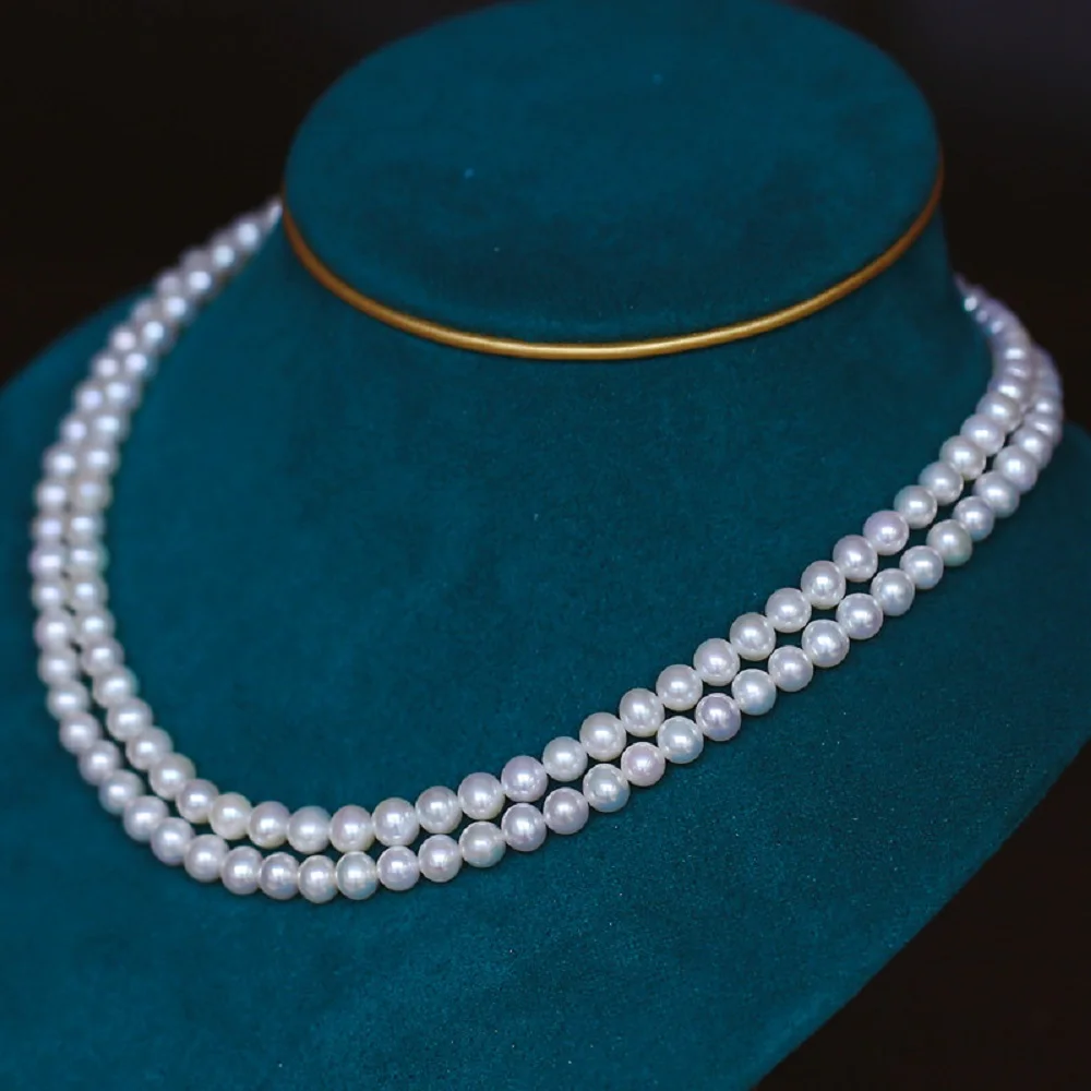 Double layered necklace AAAA8-9mm natural pearl necklace 16-18in/18-20in