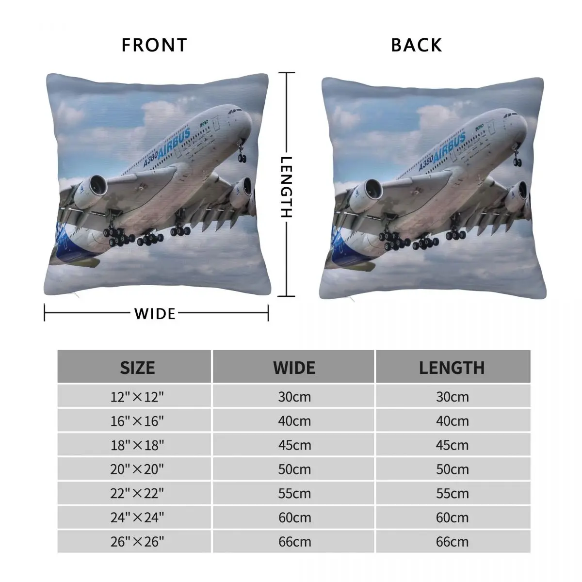 Airbus A380 Take-Off Square Pillowcase Polyester Linen Velvet Printed Zip Decor Throw Pillow Case Sofa Seater Cushion Cover