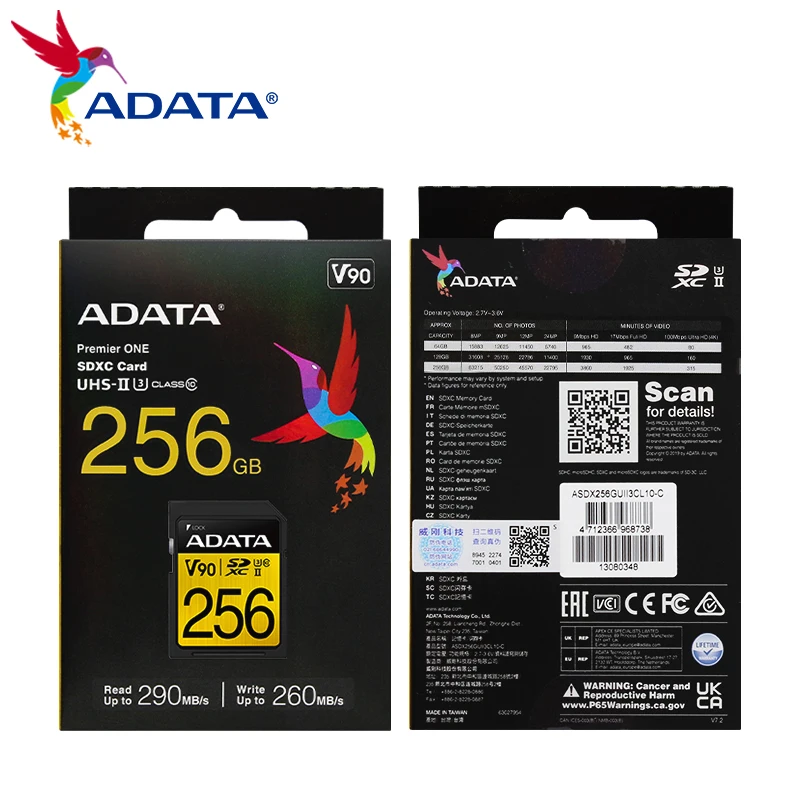 ADATA Premier ONE SDXC UHS-II U3 Class 10 Memory Card 256gb 128gb 64gb V90 8K Ultra HD Professional SD Card for Cameral Original