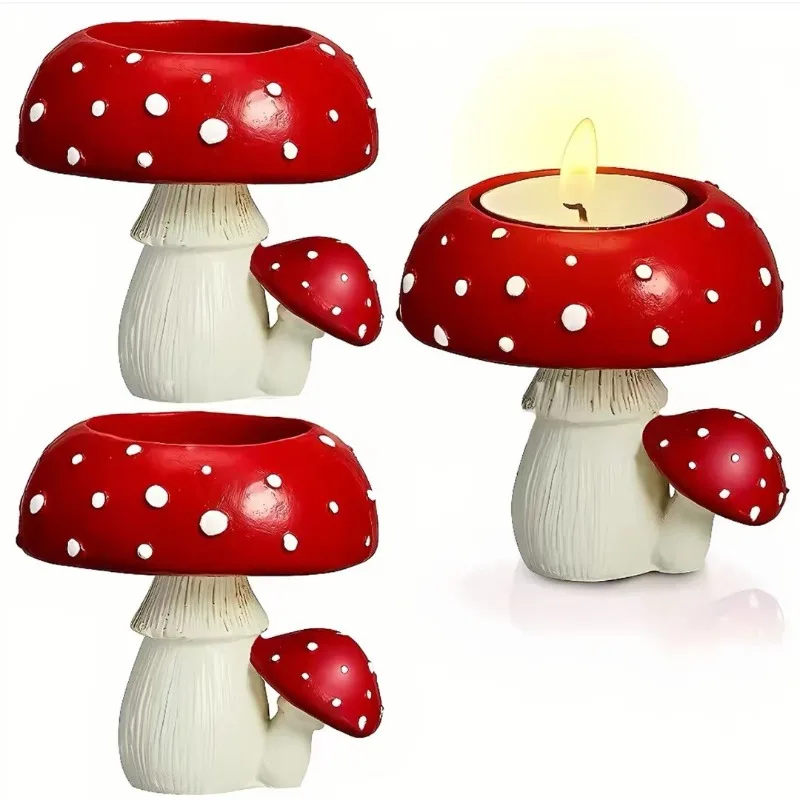 2024 New Simulated Small Mushroom Home Decoration Mushroom Candlestick Mushroom Tea Candle Candlestick Resin Crafts Ornament