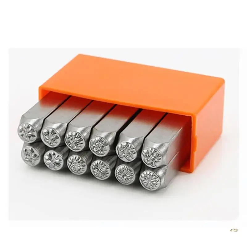 41XB 12Pcs Flower Metal Set 3MM 6MM (1/8” 1/4”) Steel Stamping Tool for Stamping Metal Leather Jewelery Making