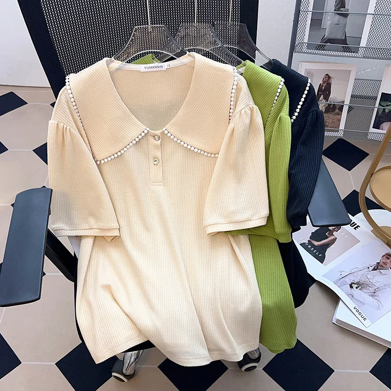 

Bust 150/170cm Big Size Women Clothing Extra Large Women's Polo Collar 100/150kg Loose Short Sleeve T-shirt 6XL 7XL