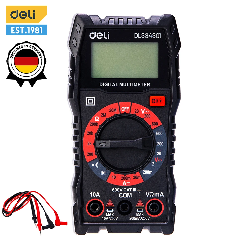 Deli Handheld Multimeter Digital Multimeter Manual Range Overload Protection Maximum Display 1999 Lntelligent Anti Burn