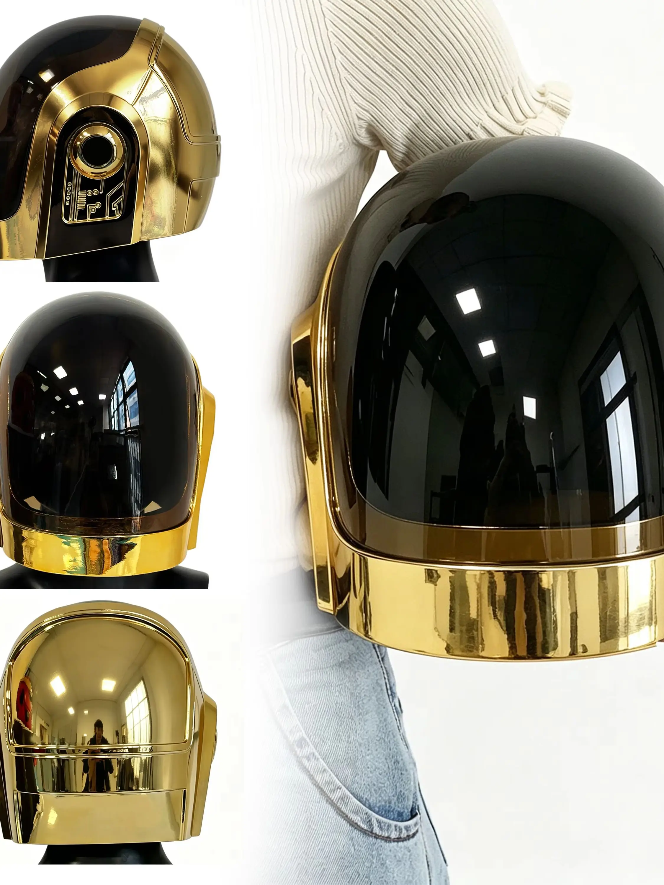 Daft Punk Helm Gold Schwarz Vollgesichts-Cosplay-Maske Unisex Erwachsenengröße Halloween Musikfestival Rave-Party Kostüm-Requisite