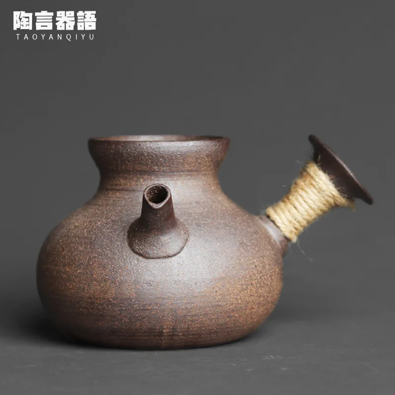 Rock mine clay is in urgent need of side handle tea cup handmade retro pottery kung fu tea ceremony tea sea