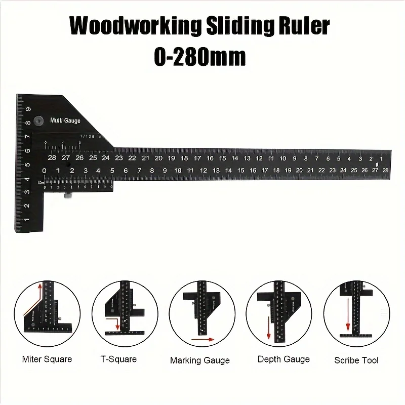 0-280mm Multi Woodworking Sliding Gauge Aluminum Alloy Scribe Ruler Depth T Ruler Measuring Tools Marking Gauge T Ruler Scribe