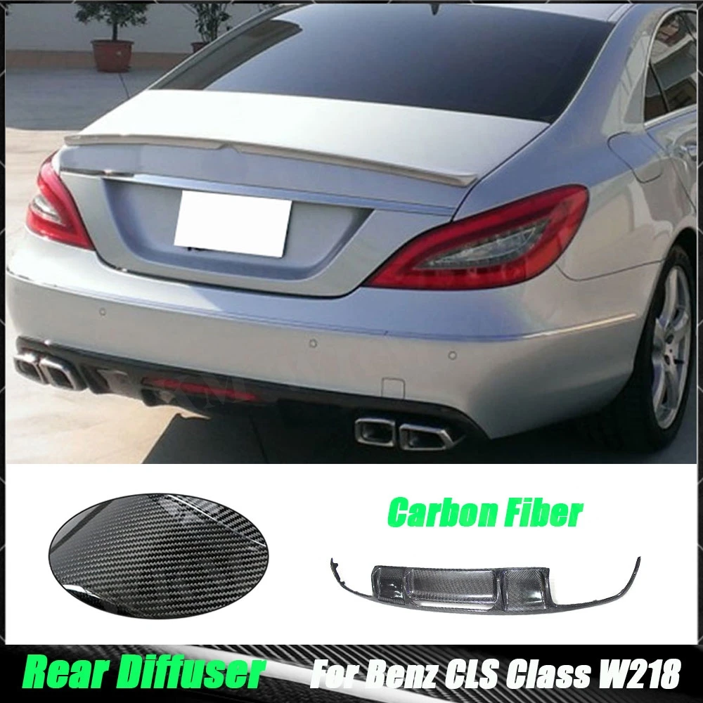 Dry Carbon Fiber Rear Lip Diffuser For Benz CLS Class W218 CLS300 CLS350 For AMG Sport 2012-2017 Car Fins Shark Bumper Plate
