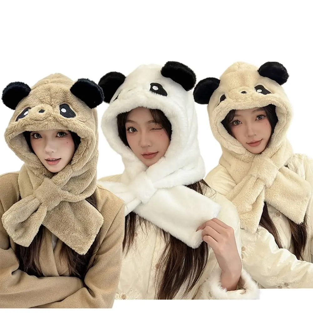 

New Thickened Integrated Hat Scarf Set Ear Protection Windproof Balaclavas Pullover Cap Coldproof Warm Neck Warmer for Women