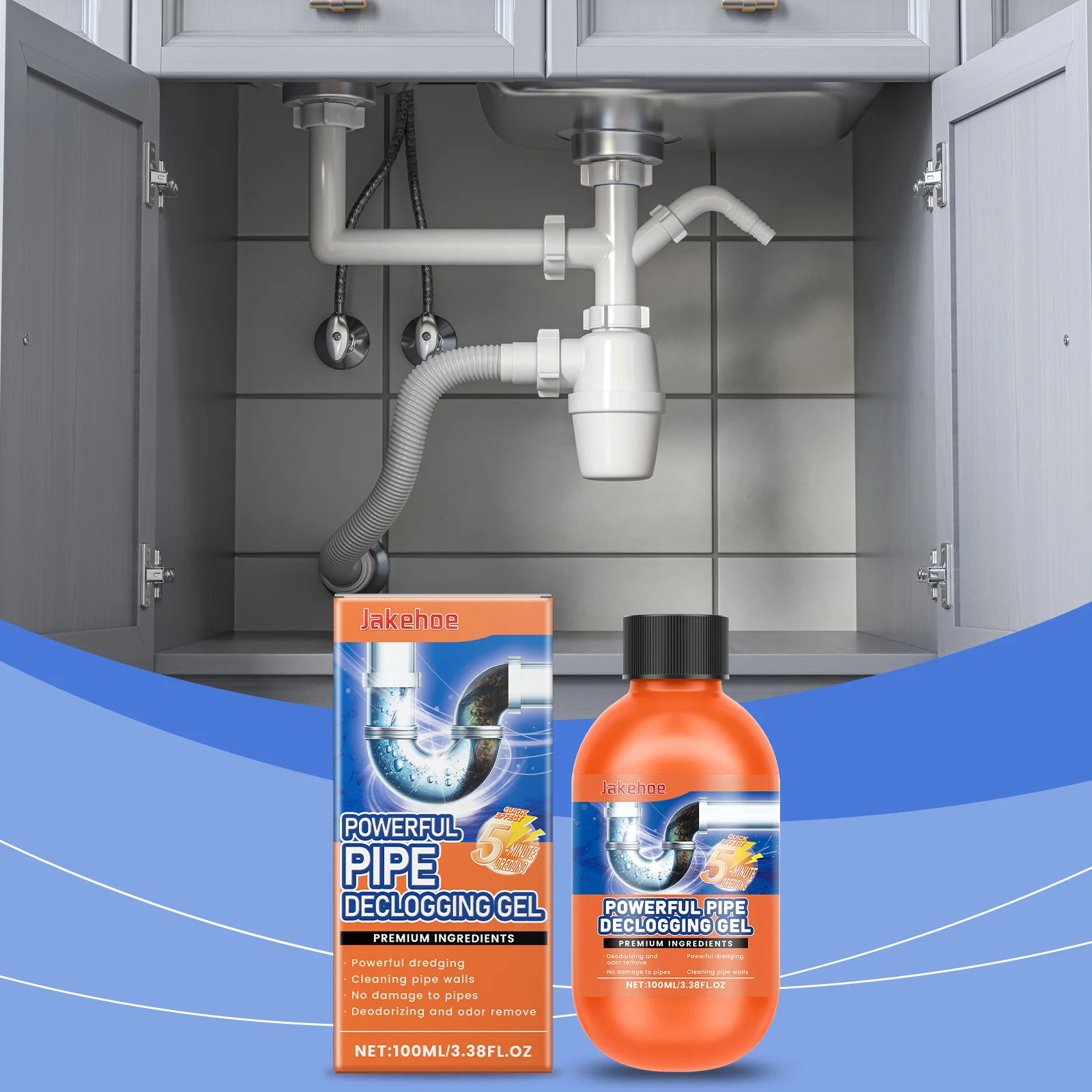 Jakehoe 100ml removedor de obstrucciones de drenaje agente de dragado de tuberías potente herramienta limpiadora de inodoro de drenaje de limpieza rápida