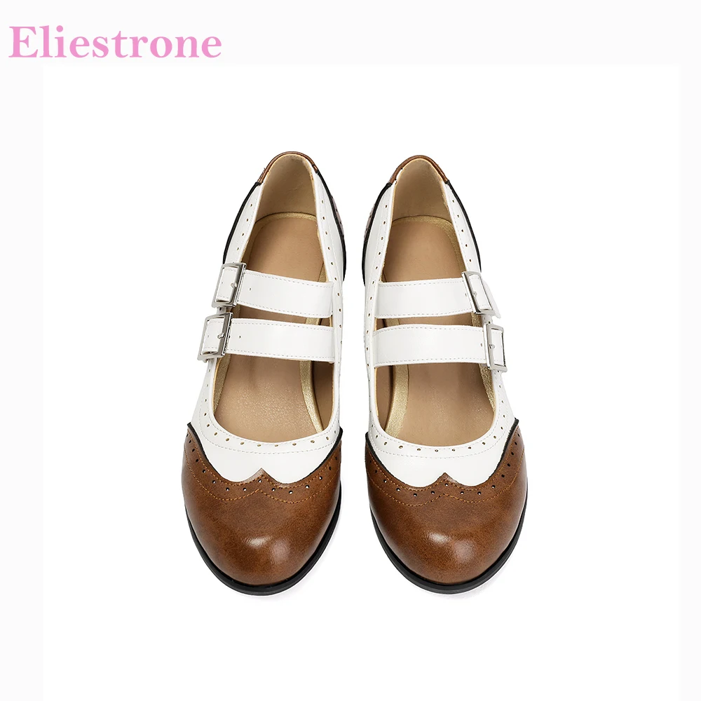

2026 Fashion Women Pumps Round Toe Med Chunky Heels Oversize Lady Casual Shoes Plus Big Size 11 43 48 50 Two-Tone
