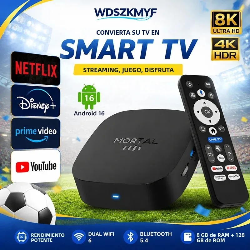 Android 16.0 T1+ 8K HD TV Box RK3518 4 Núcleos 8GB RAM 128GB ROM Wifi6 Dual para Netflix YouTube Home Theater Streaming TV Box