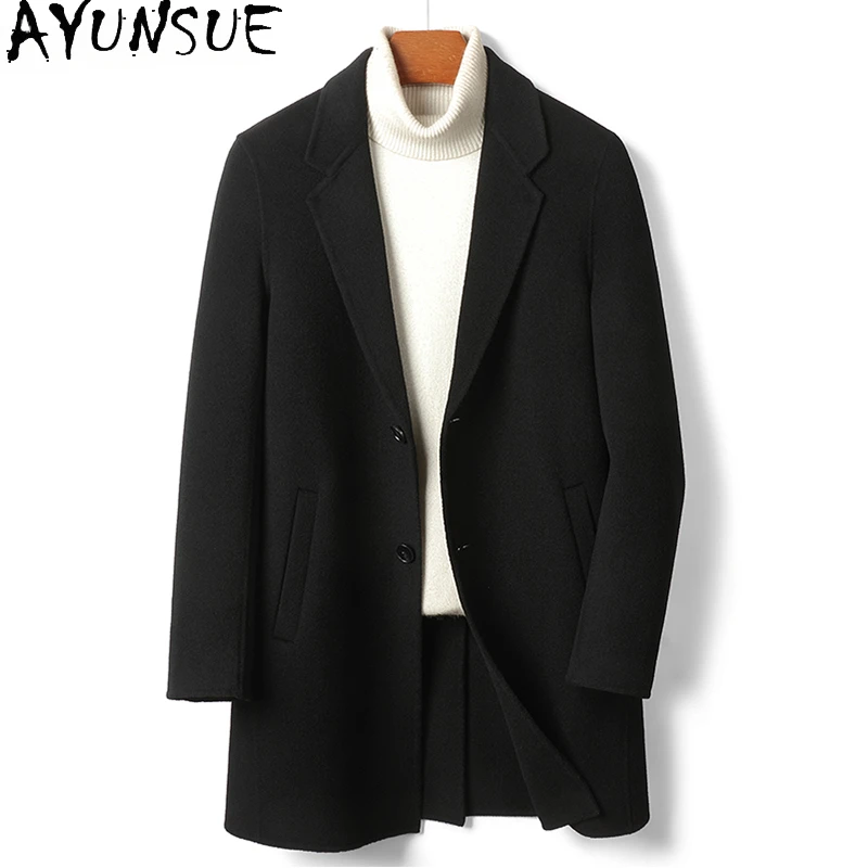 AYUNSUE Winter 100% Real Woolen Coat Refined and Gentle Mens Coat Double-sided Business Casual Coats for Men Casacas Para Hombre