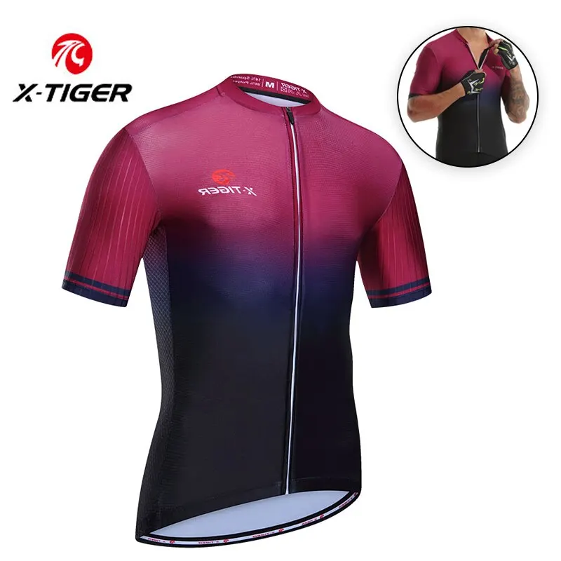 X-TIGER Cycling Jersey Mens Bike Shirt Short Sleeve Gradient Color Series Breathable Reflective UPF50+ Mountain Bicycle Clothing