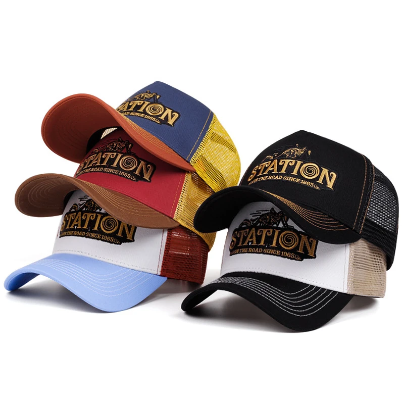 

2025 New Net Hat STATION Retro Motorcycle Truck Hat Street Skateboarding HipHop Hat Men's and Women's Same Sunshade Baseball Hat