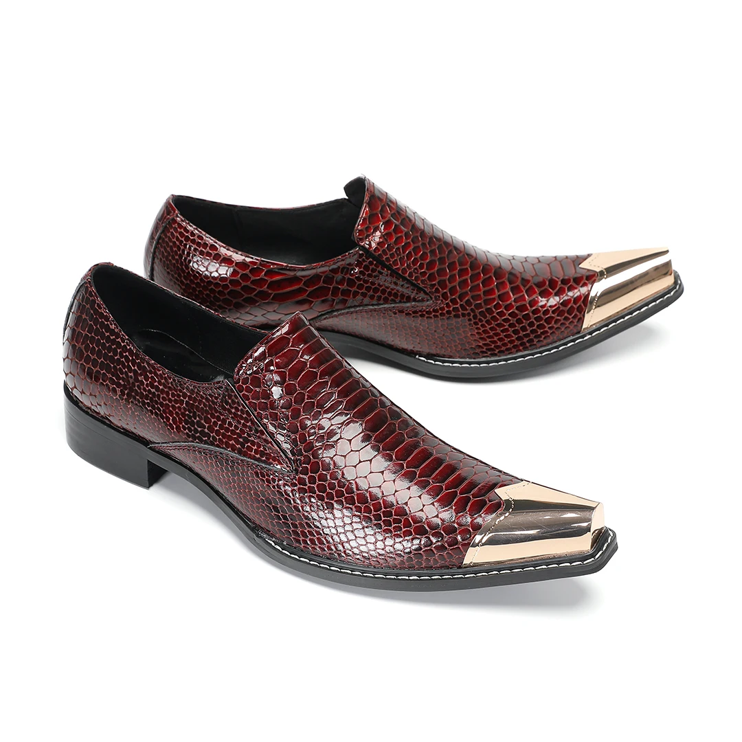 

Fashion Solid Metal Pointed Toe Men Genuine Leather Party Dress Shoes Plus Size 38-47 Business Footwear Male Formal Shoes
