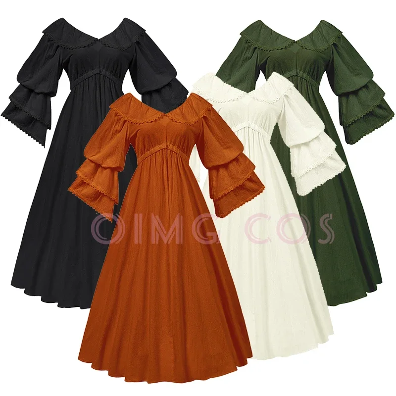 

Medieval Retro Palace Doll Collar Ruffle Long Sleeve Women's Dress Victoria Shoulder One Dress women's clothing Dress