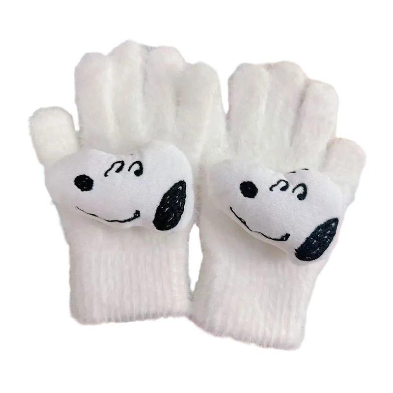 

Snoopy Anime Merchandise Cartoon Cute White Gloves Creative Kawaii Girls Winter Warm Five-Finger Gloves Touchscreen Gift