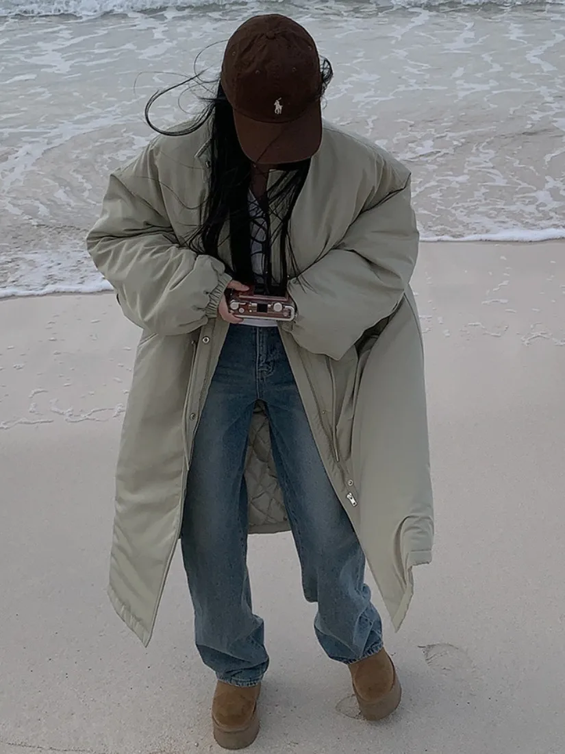 

Шикарная зимняя новая рабочая одежда, парка, женская длинная хлопковая куртка, верхняя свободная теплая куртка, верхняя одежда на шнурке, весна-осень-зима