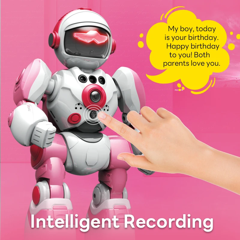 Pink 2.4g RC robot remote control programming English space robot remote touch gesture induction dance Children gift